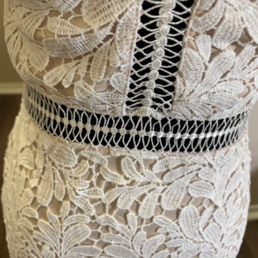 Tobi NWOT Sleeveless Ivory Floral Lace Cutout Above Knee Lined Dress Small - Picture 4 of 8